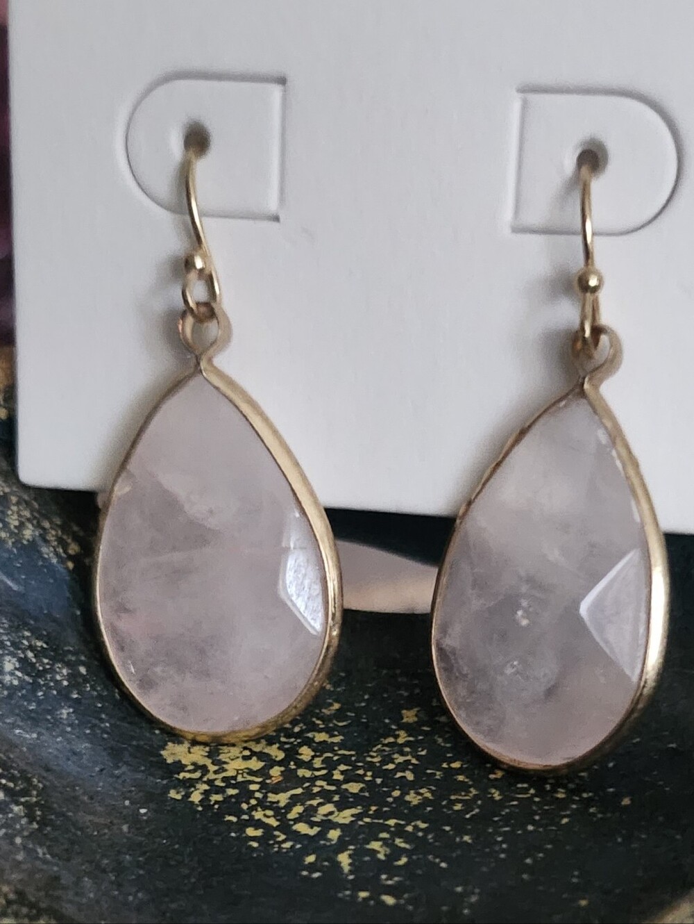 Lucky Brand Gold-Tone Rose Quartz Teardrop Dangle Earrings